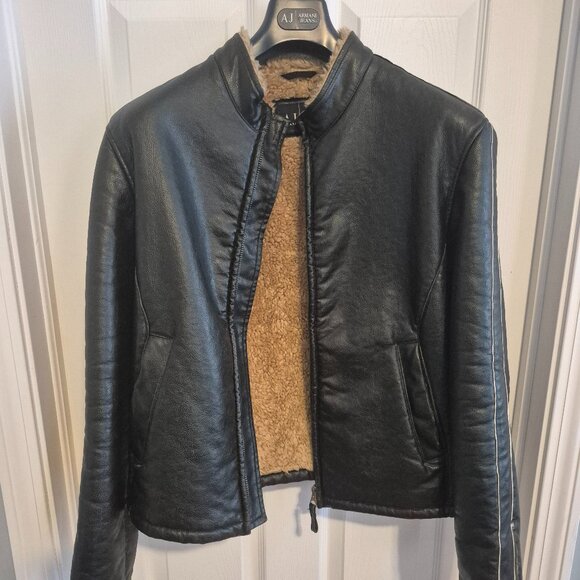 Armani Jeans Faux Shearling Motorcycle Jacket - Picture 1 of 5